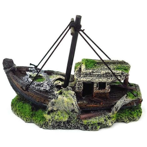 Décorations d'aquarium en forme de bateau, ornements d'épave en résine, cachette pour betta.