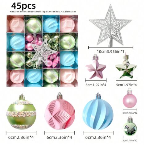 Décorations d'arbre de Noël comprenant une boîte à bonbons macarons et des boules peintes en plastique colorées adaptées à la décoration de Thanksgiving