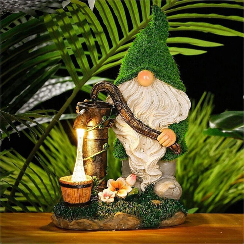 Décorations de jardin en forme de gnome floqué, statue de gnome amusante de 19 cm avec lumières solaires, figurines de gnomes en résine imperméable