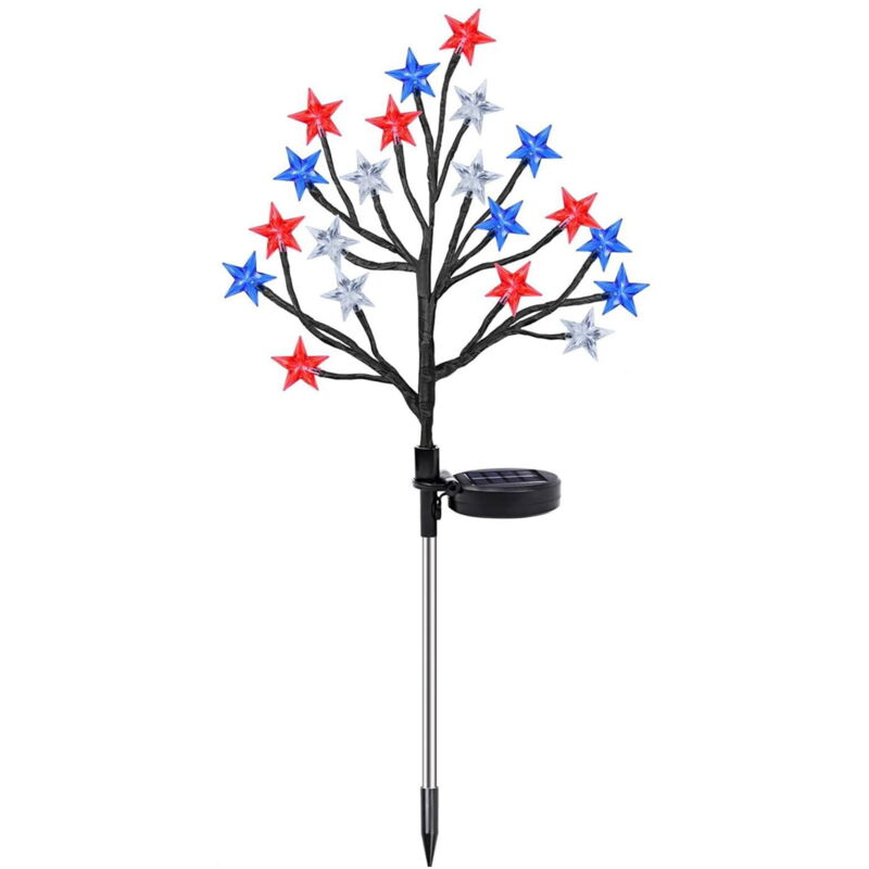 Feiyue - Décorations de jardin solaires d'extérieur pour le 4 juillet, rouge et blanc