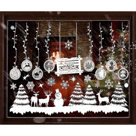 Décorations de Noël amovibles pour fenêtres : Père Noël, bonhomme de neige, renne, flocons de neige, autocollants pour fenêtres, décorations de Noël, de Nouvel An et d'hiver.