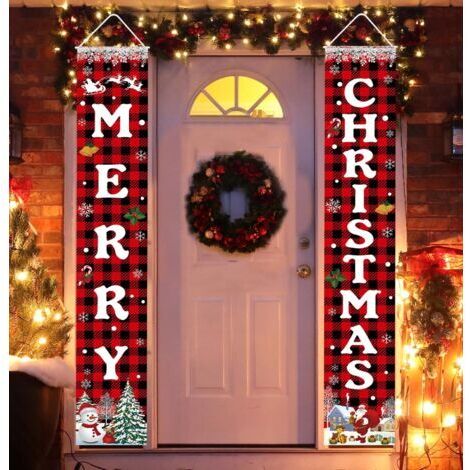 Décorations de Noël Bannière Joyeux Noël Panneau de porte de porche de Noël Bannière de bienvenue pour mur Décoration de fête à domicile Décorations de Noël Intérieur Extérieur