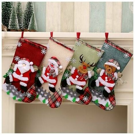 Décorations de Noël Bas de Noël Bas de Noël personnalisés pour les vacances en famille Décorations de fête de Noël avec flocon de neige 3d Père Noël, Snowma