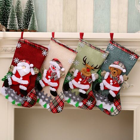 Décorations de Noël Bas de Noël Bas de Noël personnalisés pour les vacances en famille Décorations de fête de Noël avec flocon de neige 3d Père Noël, Snowma