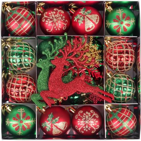 Décorations de Noël, boules de Noël vintage, décorations de Noël classiques à suspendre, ensemble de 45 pièces (rouge et vert).