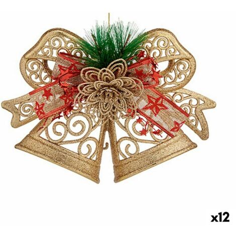 KRIST+ Décorations de Noël Cloches Rouge Vert Doré PVC 28 x 23 x 5 cm (12 Unités)