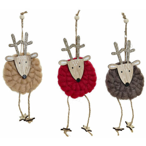 Décorations de Noël DKD Home Decor Polyester Bois Renne (3 pcs) (8 x 3 x 26 cm)