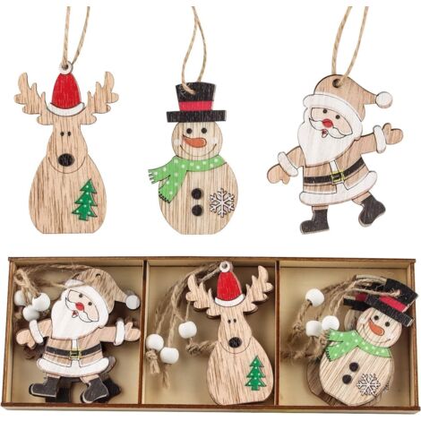 Décorations de Noël en bois à suspendre pour sapin, ornements de Noël en bois