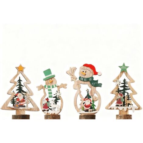 Décorations de Noël en bois, arbre de Noël créatif, présentoir de bureau, ornements de scène, vieil homme bonhomme de neige, petits ornements (4 styles)