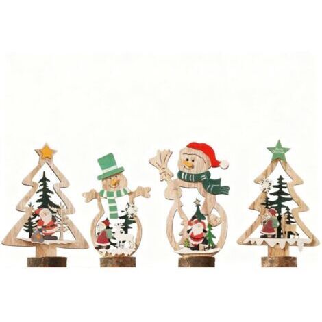 Décorations de Noël en bois, arbre de Noël créatif, présentoir de bureau, ornements de scène, vieil homme bonhomme de neige, petits ornements (4 styles)