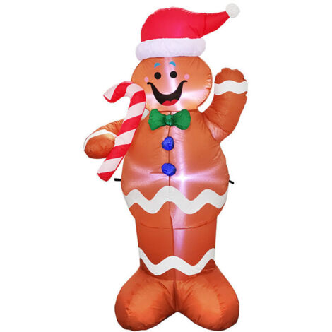 Décorations de Noël gonflables Père Noël gonflable de Noël, 1,5 m de haut Bonhomme de neige en pain d'épices Décoration Tenir une décoration de fête Bâton de bonbons pour jardin intérieur Famille Exté