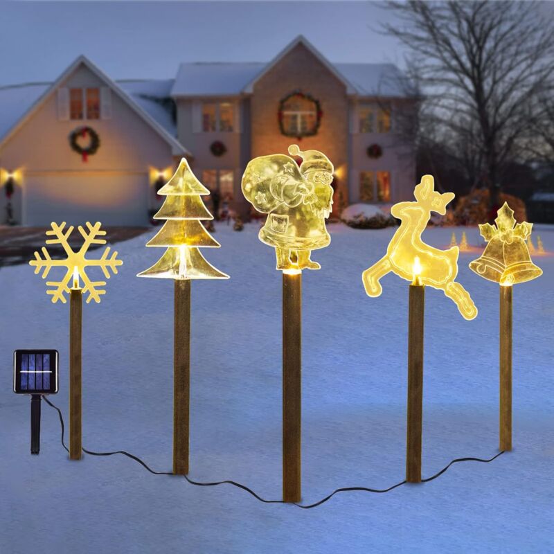 Décorations de Noël, lumières solaires sur piquet de Noël, lumières de Noël d'extérieur pour pelouse, terrasse, jardin, cour (multiple)