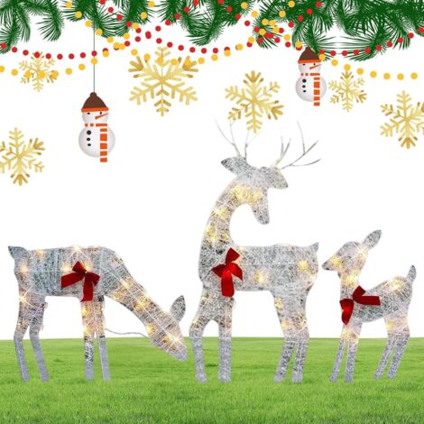 Décorations de Noël lumineuses en forme de cerf - élan en fer avec nœud de