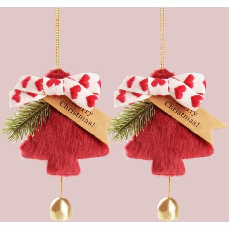 Décorations de Noël mignonnes et pelucheuses, ornements de sapin de Noël suspendus en peluche et clochette dorée pour cadeaux de fête de Noël à la maison (rouge)