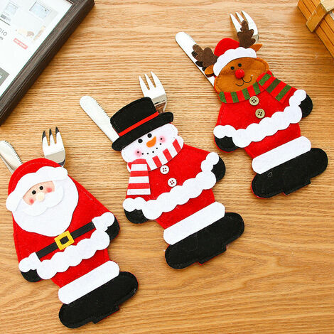 Décorations de Noël Nouveau Père Noël Couteau et Fourchette Ensemble Table de Noël Vaisselle de Bande Dessinée Couteau et Fourchette 11-18cm