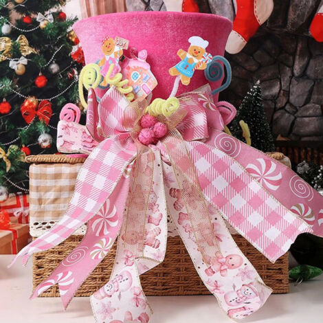 Décorations de Noël pour cime de sapin, chapeau avec nœuds et rubans, articles de fête pour fêtes, anniversaires, festivals