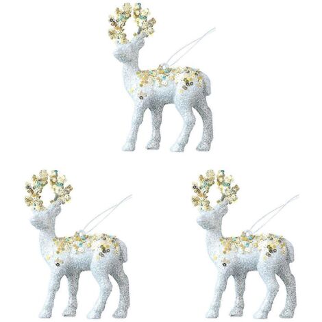 Décorations de Noël pour sapin (3 pièces) : ornements de cerfs pailletés argentés