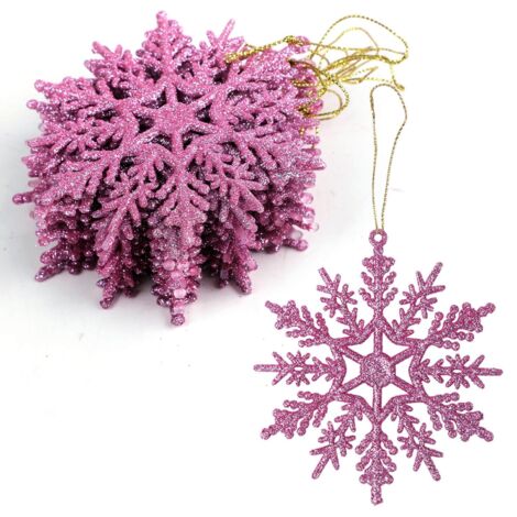 Décorations de Noël violettes, 12 flocons de neige pailletés à suspendre pour sapin