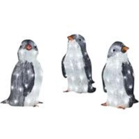 Décorations de pingouins lumineuses 3 lumières LED – Acrylique et métal – Imperméable pour extérieur – Ambiance festive jardin Noël