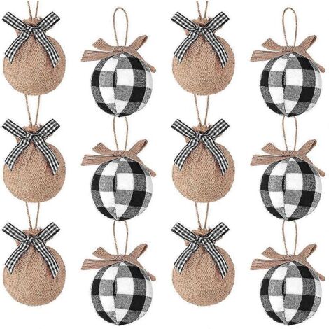 Décorations de sapin de Noël, 12 pièces de 6,35 cm (2-1/2 pouces), blanc et noir.