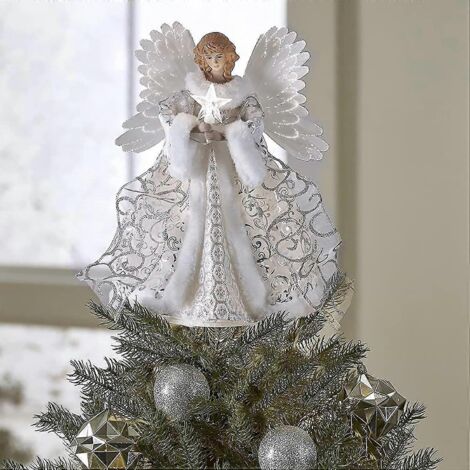 Décorations de sapin de Noël - Ange blanc en acrylique, pendentif féerique pour cime de sapin, pour décorations, ornements et décoration festive de la maison, taille unique (1 pièce - 25 x 25 cm)