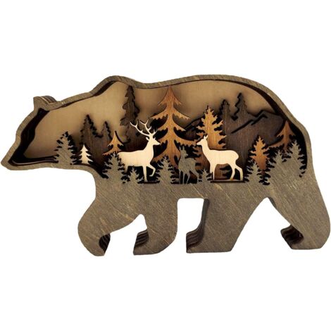 Décorations de table d'ours brun en bois, décoration de table d'ours d'animaux de forêt, décoration de veau en bois pour la maison 1pc (ours brun)