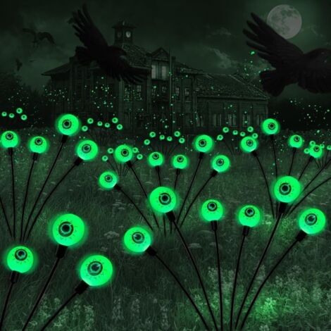 Décorations d'extérieur pour Halloween, lampes solaires en forme de globe oculaire d'horreur, lot de 4 lampes LED vertes en forme de lucioles, lampes solaires étanches pour chemin d'Halloween, pour pa