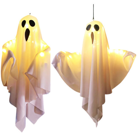Décorations d'Halloween, 2 pièces de décoration en plein air pour accrocher des fantômes lumineux illuminés, ornements d'intérieur et d'extérieur pour patio, arbre, jardin, fête