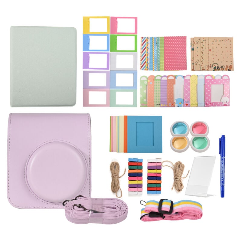Kit d'accessoires pour appareil photo instantané Fujifilm Instax Mini 12 avec sac, dragonne, album photo, pinces photo, cadre photo, autocollants,