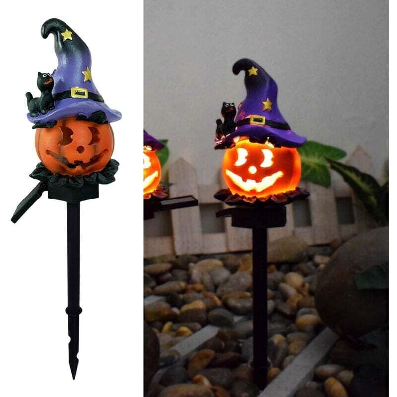 Décorations d'Halloween en plein air, lumières solaires à LED sur piquet en forme de citrouille d'Halloween, lanterne orange étanche, , jardin,