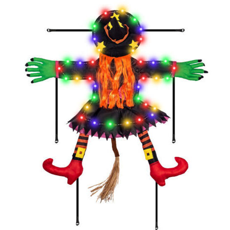 Décorations d'Halloween : Sorcière volante lumineuse à LED - Décorations d'intérieur à LED, fournitures de fête, pelouse extérieure, porche