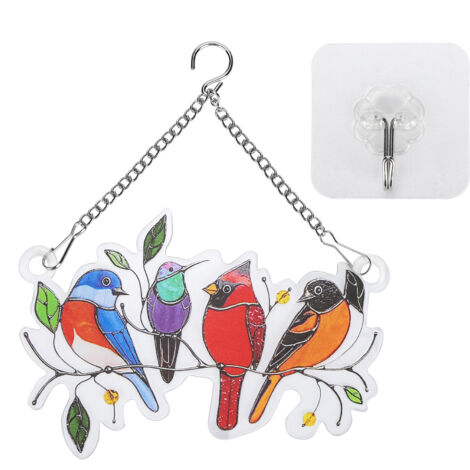 Décorations d'oiseaux colorés pour fenêtres et portes - Ornements suspendus en forme d'oiseaux