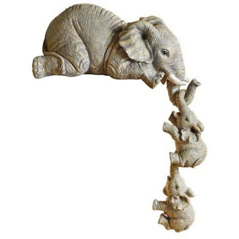 DéCorations en RéSine D'éLéPhant 3 PièCes, 1 MèRe éLéPhant et 2 BéBéS Suspendus au Bord de Statues Artisanales