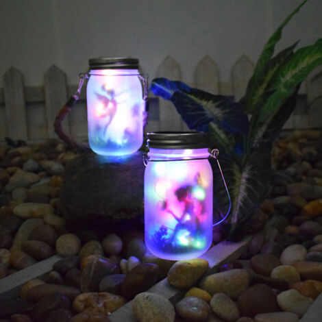 Décorations féériques pour jardin extérieur, lot de 2 guirlandes lumineuses solaires LED en bocaux Mason en verre, idéales pour Halloween et Noël.