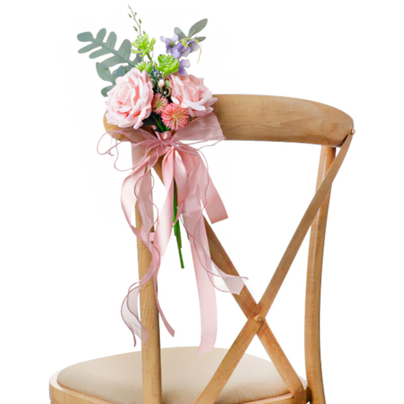 Décorations Florales pour Allée de Mariage, Fleurs Occidentales avec Rubans en Mousseline pour Décoration de Chaise de Cérémonie et de Fête