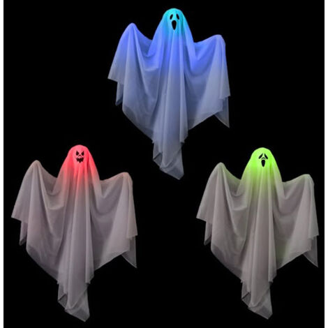 Décorations Halloween - XVX - Lot de 3 Fantômes Suspendus - Lumineux - 60x65cm - Polyester