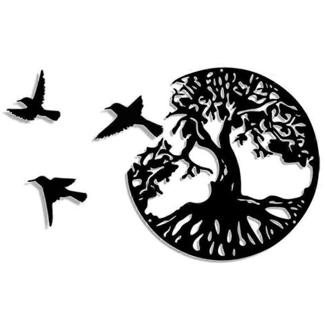Décorations murales Arbre et Oiseaux - Cadeau idéal pour les amoureux de la faune - Fabrication artisanale de haute qualité