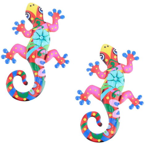 Décorations Murales Gecko en Métal Rouge, Lot de 2 Sculptures Vintage 3D pour Mur Intérieur et Extérieur