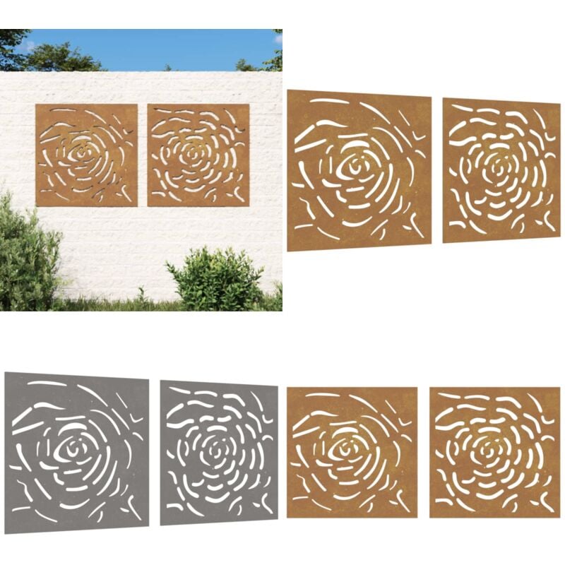 Décorations murales jardin 2 pcs 55x55 cm design de rose - décoration murale de jardin - décorations murales de jardin - Home & Living - Brun