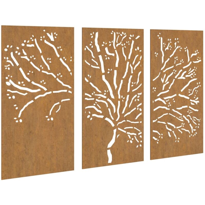vidaXL Décorations murales jardin 3 pcs 105x55 cm design d'arbre acier