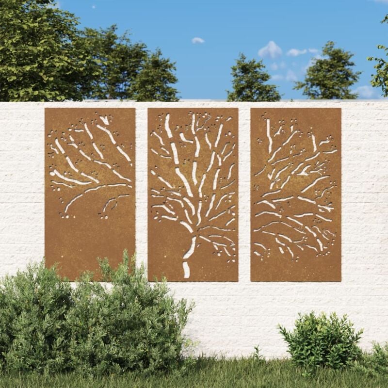 Décorations murales jardin 3 pcs 105x55 cm design d'arbre acier
