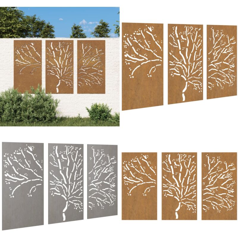 Vidaxl - Décorations murales jardin 3 pcs 105x55 cm design d'arbre acier - décoration murale de jardin - décorations murales de jardin - Home &