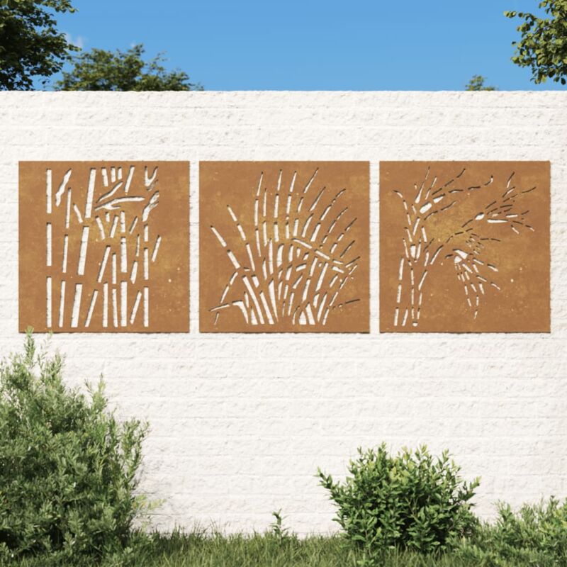 Décorations murales jardin 3 pcs 55x55 cm design d'herbe