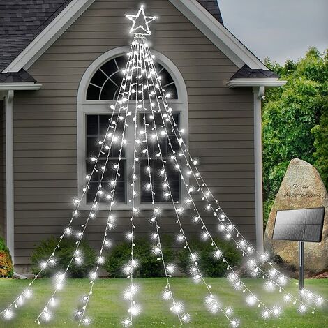 Décorations solaires pour jardin Star Lights 344 LED 8 Modes Outdoor étanches à l'eau pour jardin à énergie solaire pour les vacances de Noël Décorations murales de fête de mariage Guirlandes lumineuses décoratives (Blanc froid)