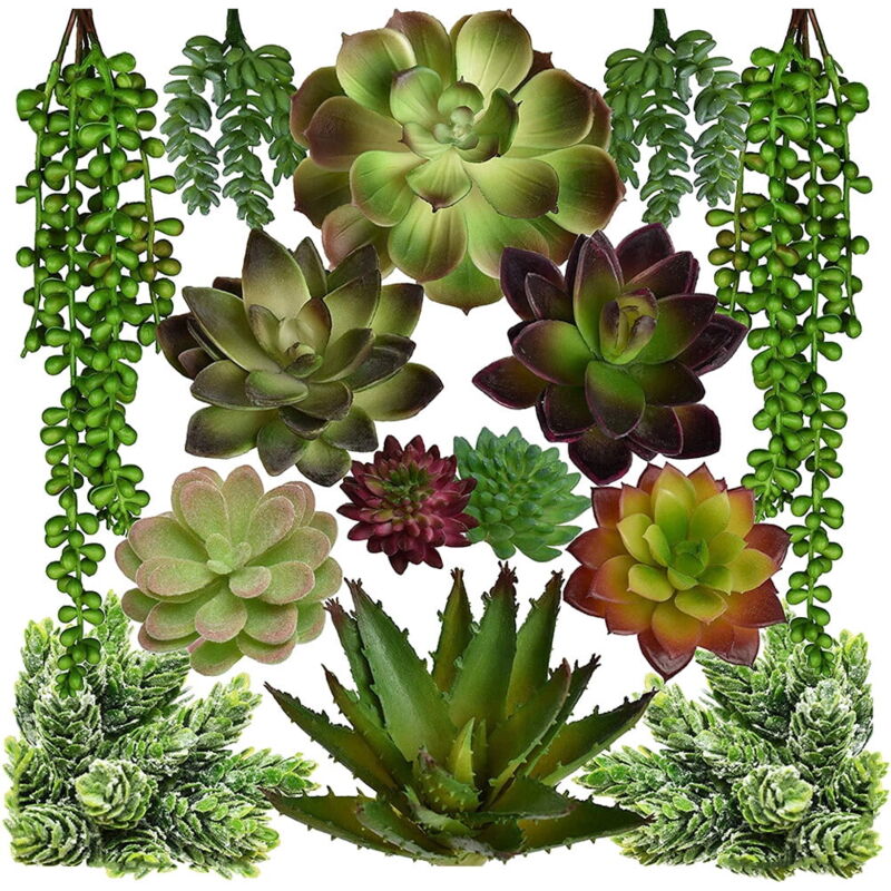 Feiyue - Décorations succulentes 14 pièces Fausses plantes succulentes Imitation de plantes succulentes Accessoires photo (vert)