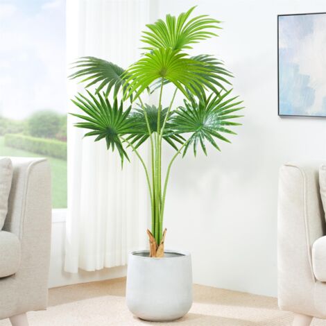 Decorative Artificial Fan Palm Tree with Plastic Planter and Artificial Moss 120cm