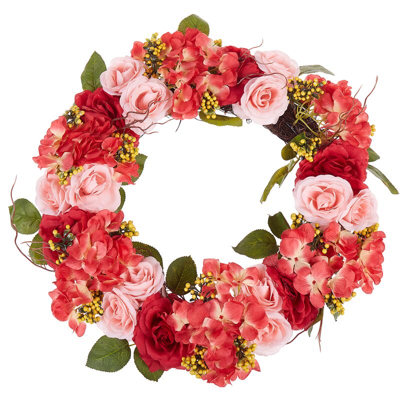 Beliani - Decorative Artificial Flower Door Wreath ø 50 cm Handmade Red and Pink Agulo
