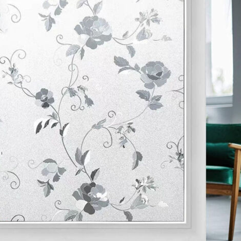 Decorative blackout film for windows and doors, static cling without glue, floral pattern, 50 x 200 cm/