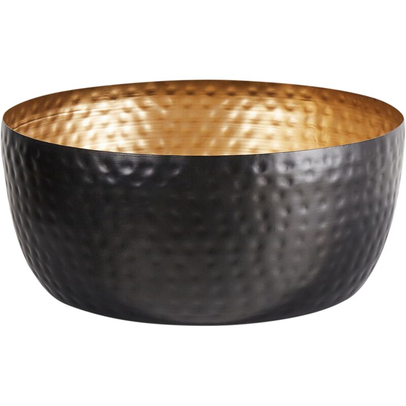 Decorative Accent Bowl Black and Gold Round Metal Honeycomb Pattern Banha
