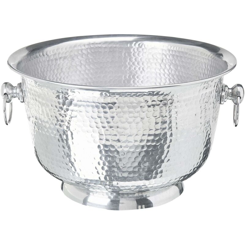 Beliani Decorative Bowl Silver Hammered Metal Glamour Handmade Handles For Drinks Dining Room Pompeii